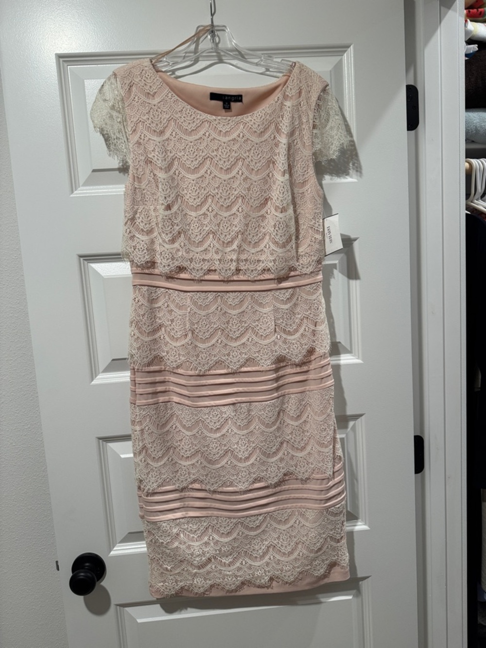 David's Bridal Blush Pink Lace Midi Dress
